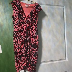 London Times Pink and Black Midi Dress